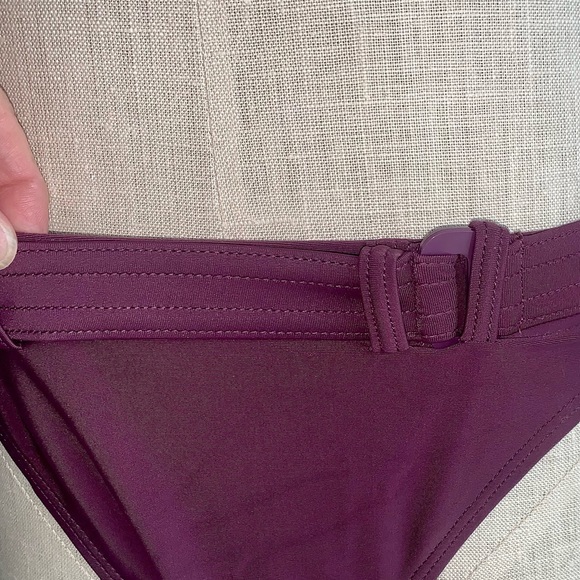 Purple burgundy bikini 2‎ piece faux belt on bottoms imported size small - Picture 6 of 13